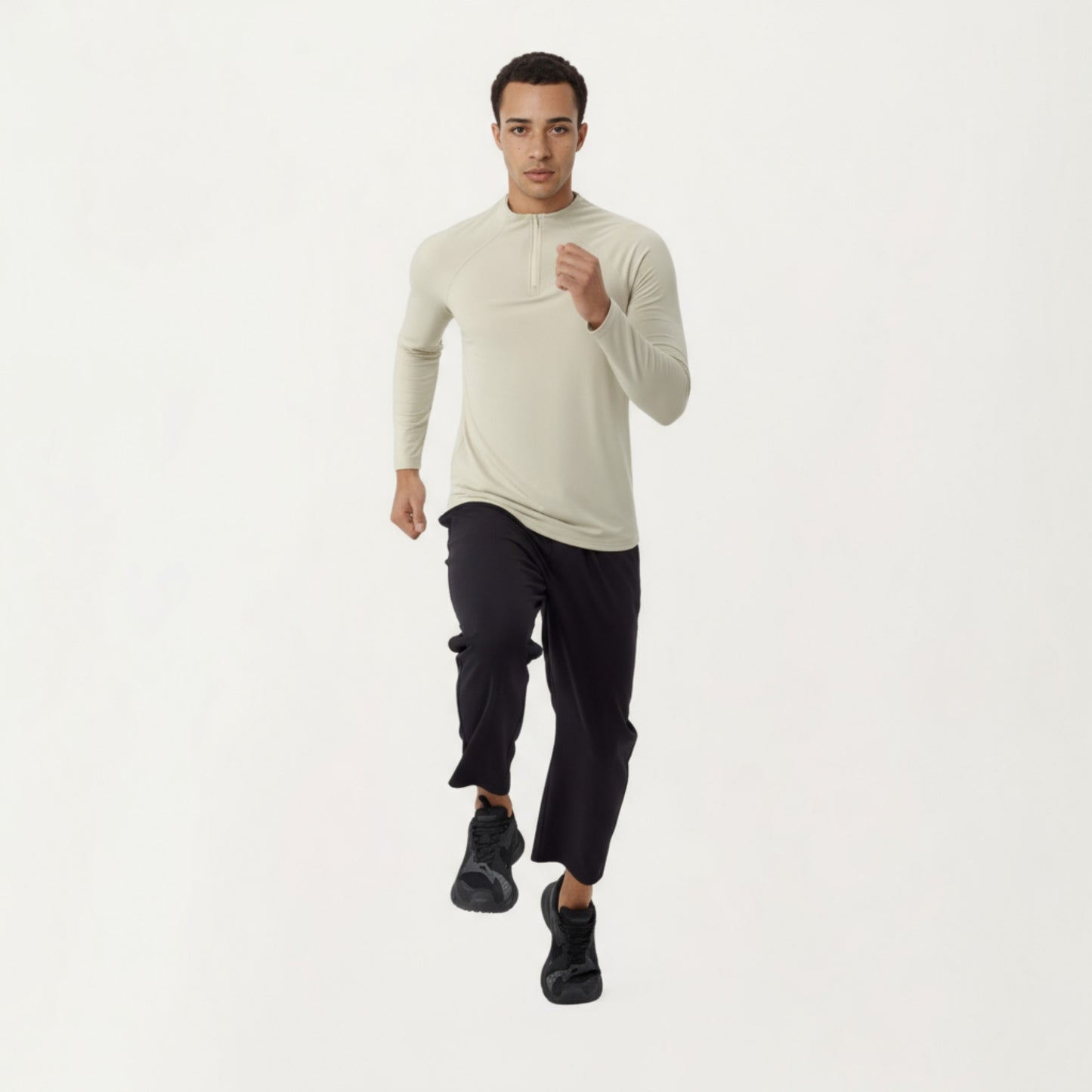 Anna-Kaci Men's Long Sleeve Quarter Zip Athletic Top with Mock Neck and Stretch Performance Fabric