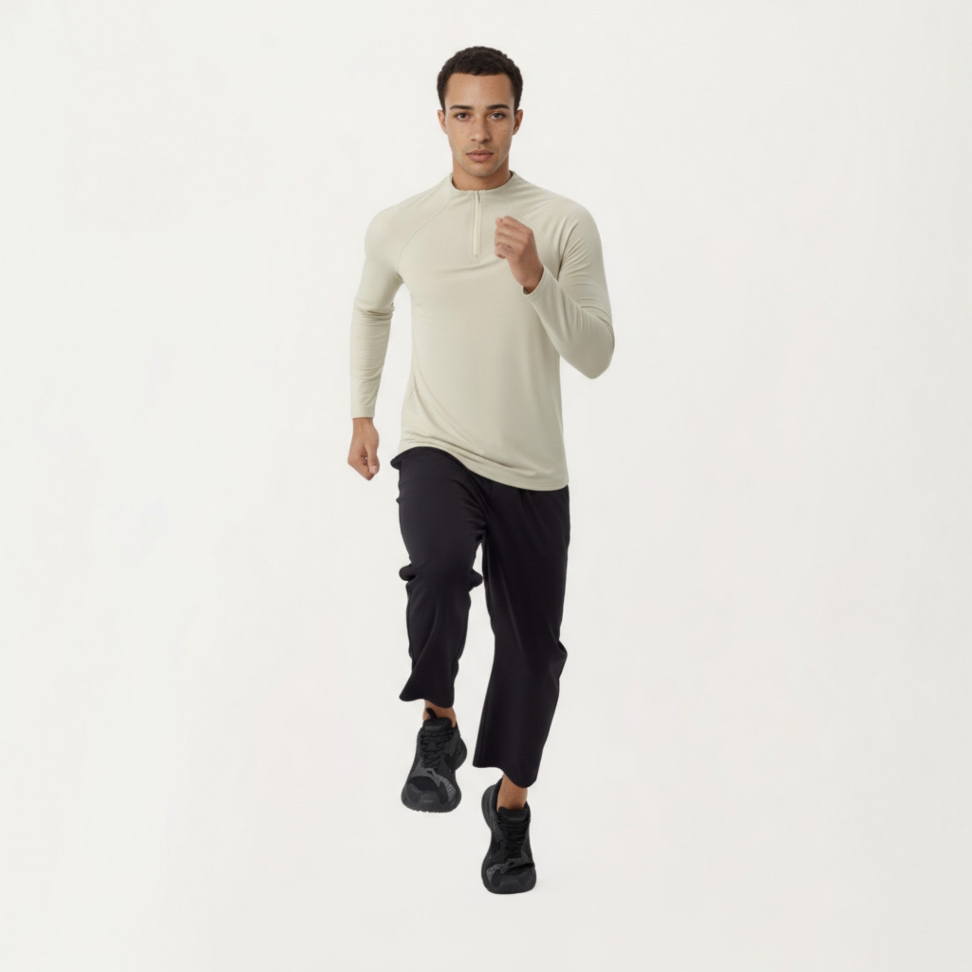Anna-Kaci Men's Long Sleeve Quarter Zip Athletic Top with Mock Neck and Stretch Performance Fabric