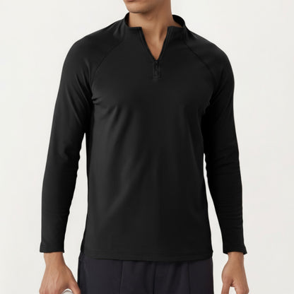 Anna-Kaci Men's Long Sleeve Quarter Zip Athletic Top with Mock Neck and Stretch Performance Fabric