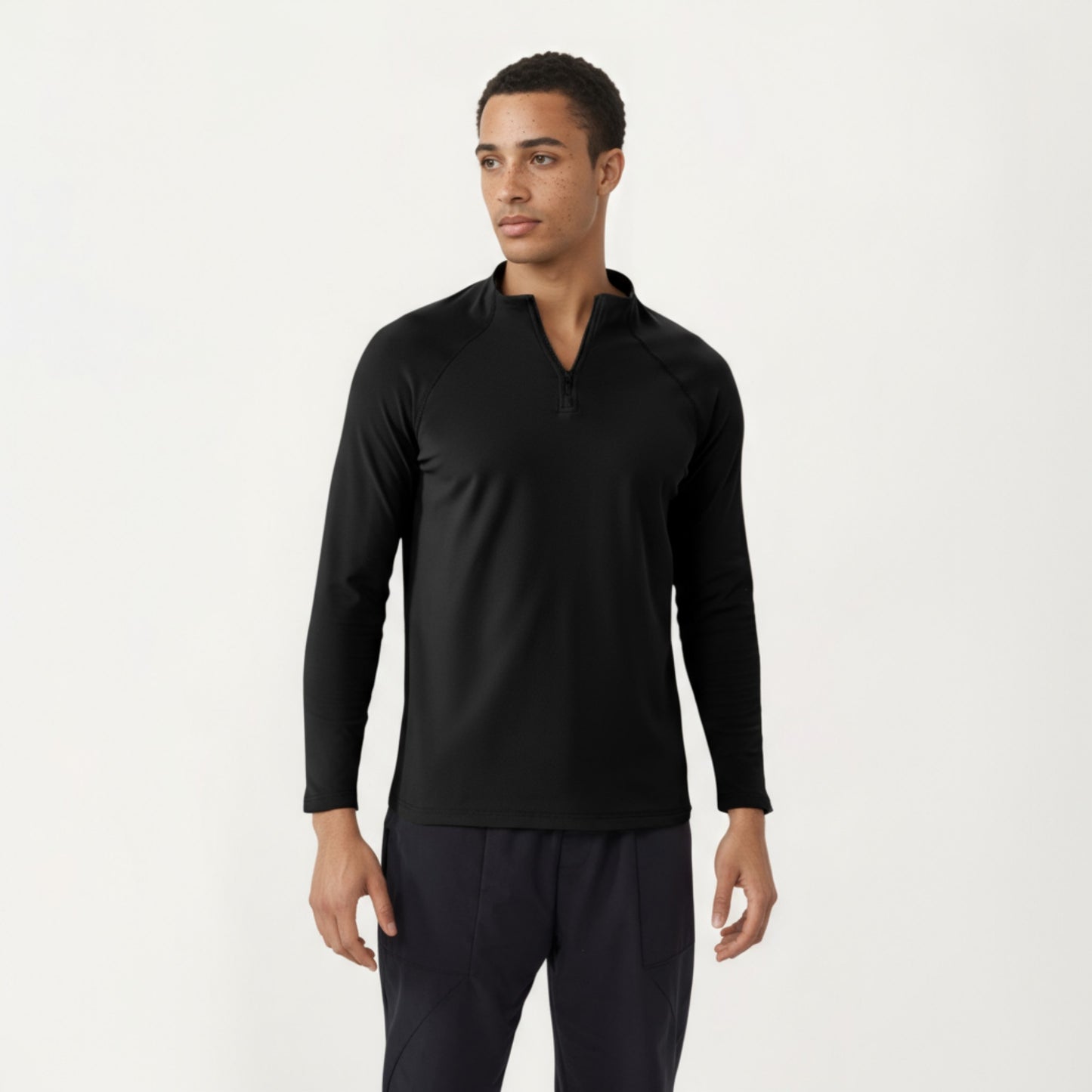 Anna-Kaci Men's Long Sleeve Quarter Zip Athletic Top with Mock Neck and Stretch Performance Fabric