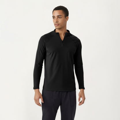 Anna-Kaci Men's Long Sleeve Quarter Zip Athletic Top with Mock Neck and Stretch Performance Fabric