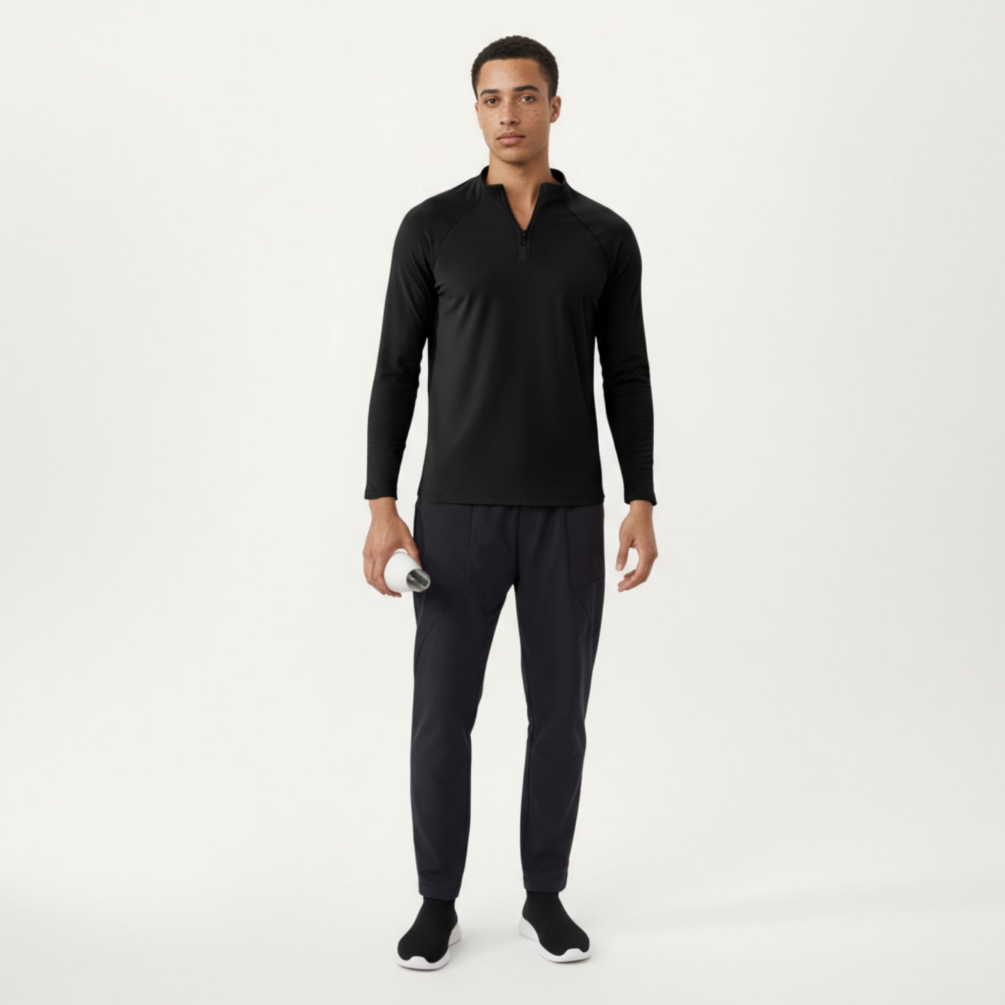 Anna-Kaci Men's Long Sleeve Quarter Zip Athletic Top with Mock Neck and Stretch Performance Fabric