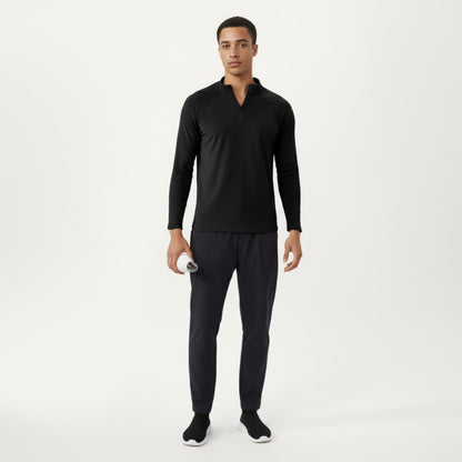 Anna-Kaci Men's Long Sleeve Quarter Zip Athletic Top with Mock Neck and Stretch Performance Fabric