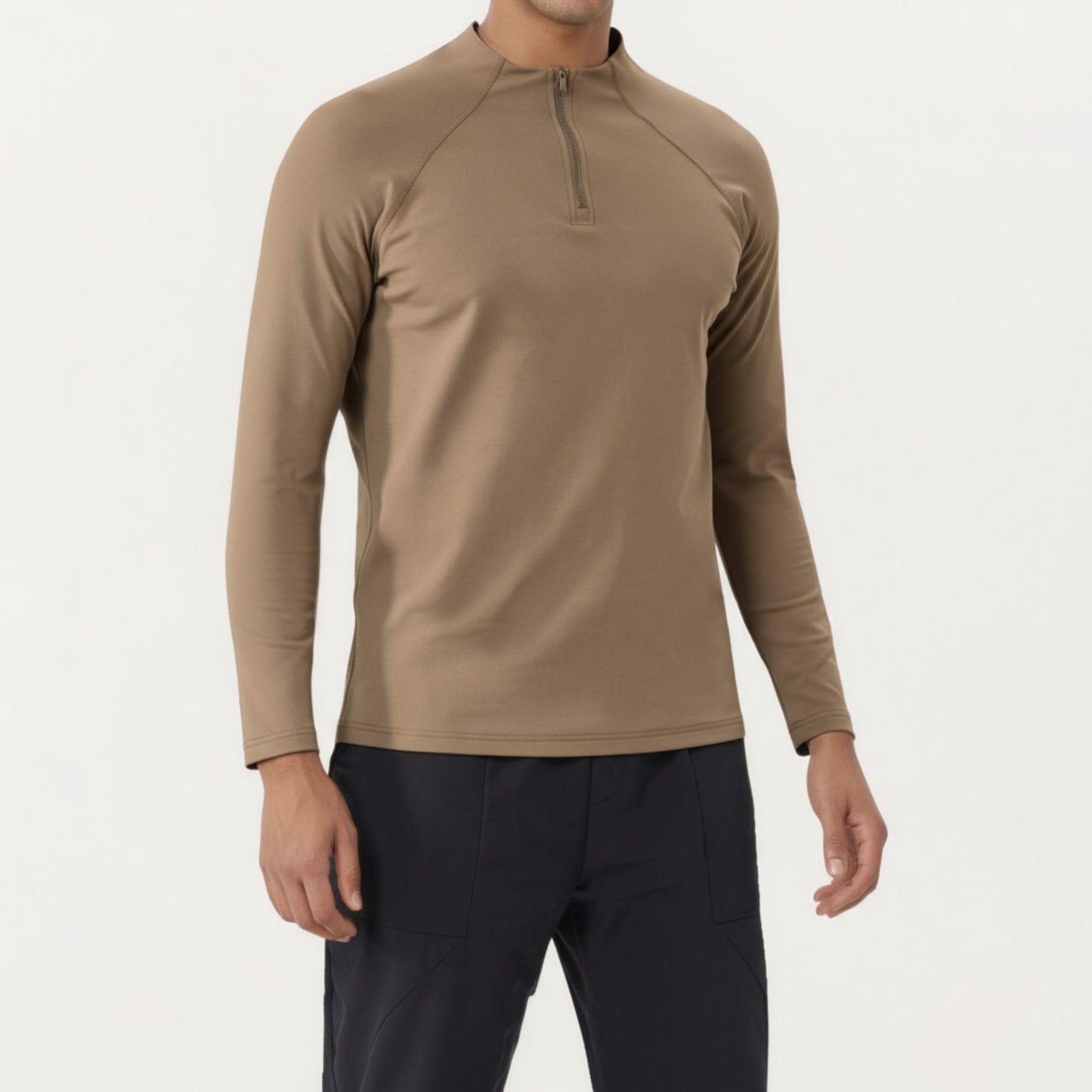 Anna-Kaci Men's Long Sleeve Quarter Zip Athletic Top with Mock Neck and Stretch Performance Fabric