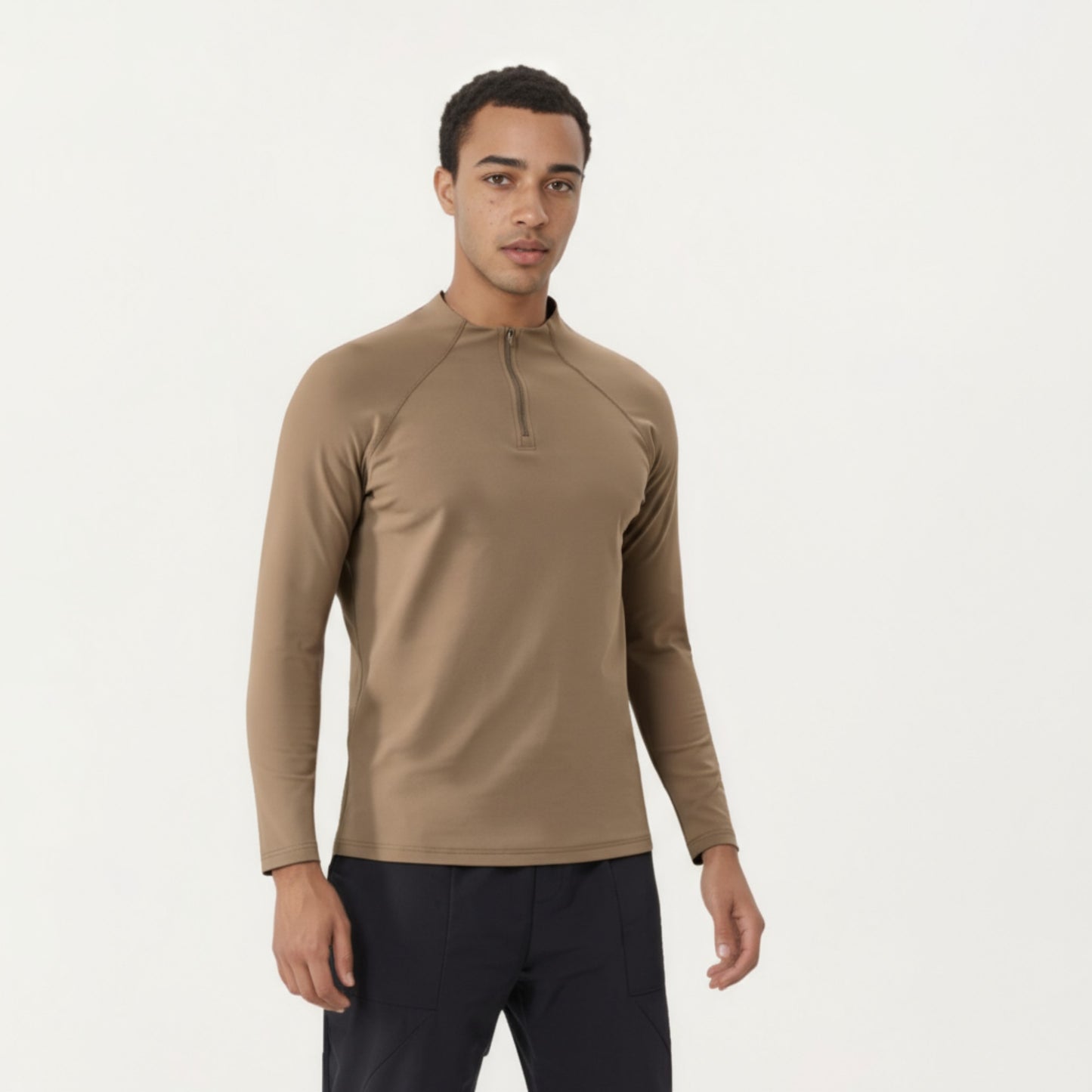 Anna-Kaci Men's Long Sleeve Quarter Zip Athletic Top with Mock Neck and Stretch Performance Fabric