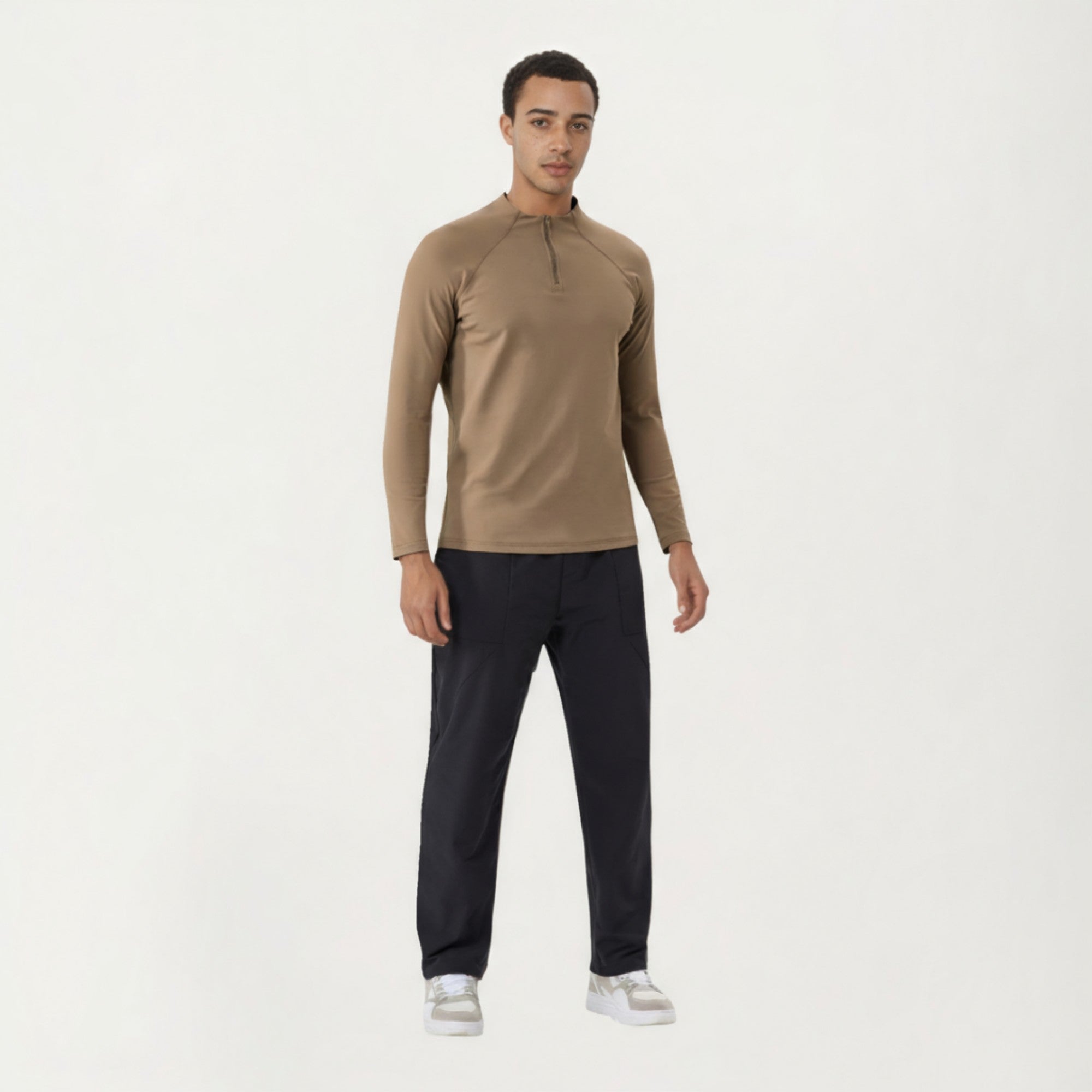 Anna-Kaci Men's Long Sleeve Quarter Zip Athletic Top with Mock Neck and Stretch Performance Fabric