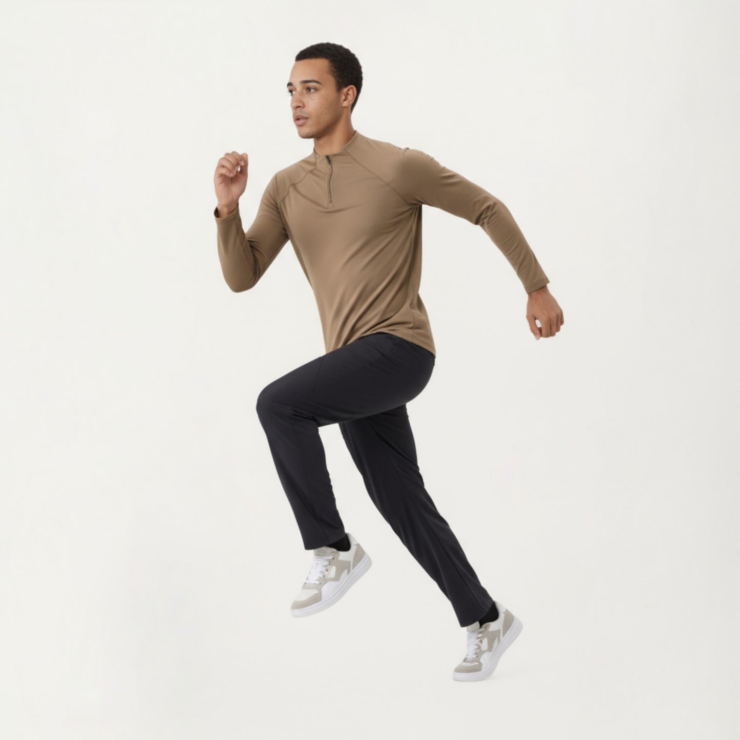 Anna-Kaci Men's Long Sleeve Quarter Zip Athletic Top with Mock Neck and Stretch Performance Fabric