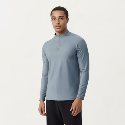 Anna-Kaci Men's Long Sleeve Quarter Zip Athletic Top with Mock Neck and Stretch Performance Fabric