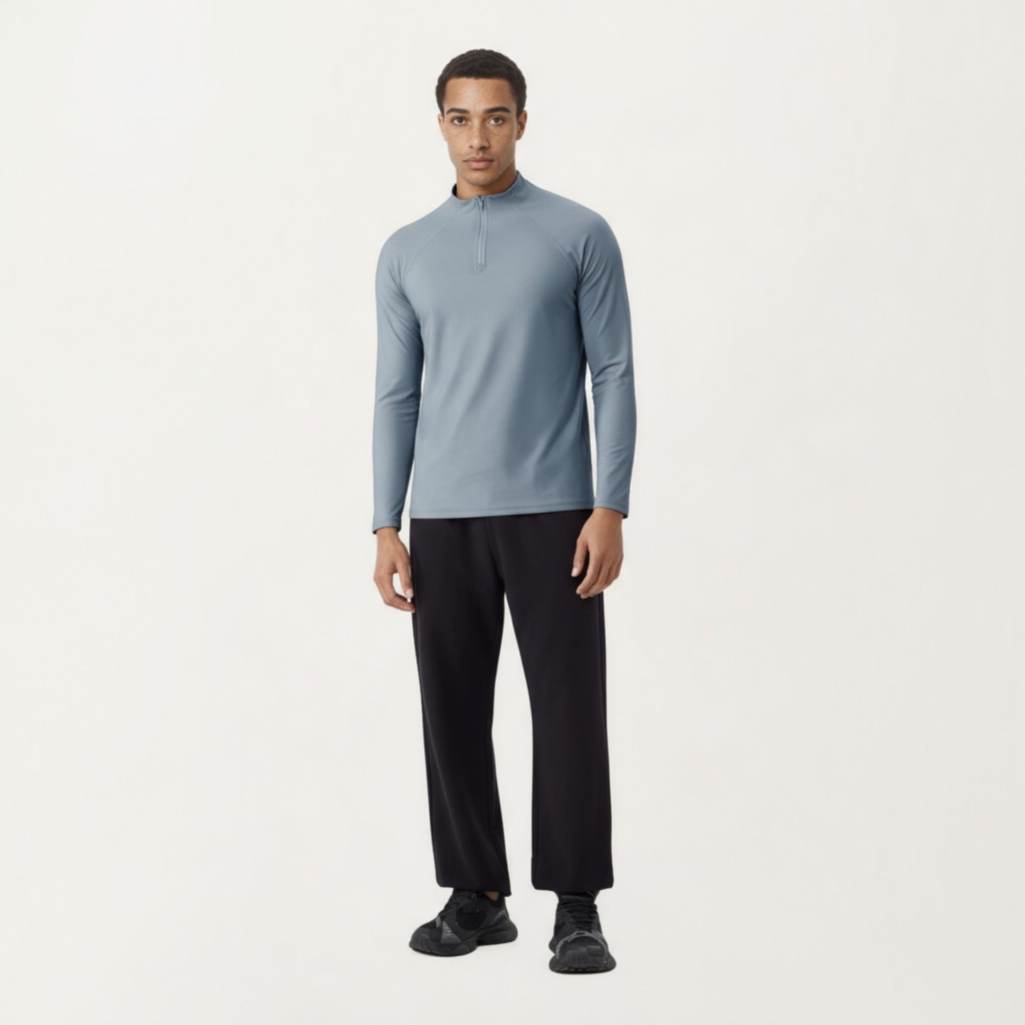 Anna-Kaci Men's Long Sleeve Quarter Zip Athletic Top with Mock Neck and Stretch Performance Fabric