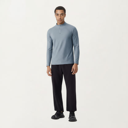 Anna-Kaci Men's Long Sleeve Quarter Zip Athletic Top with Mock Neck and Stretch Performance Fabric
