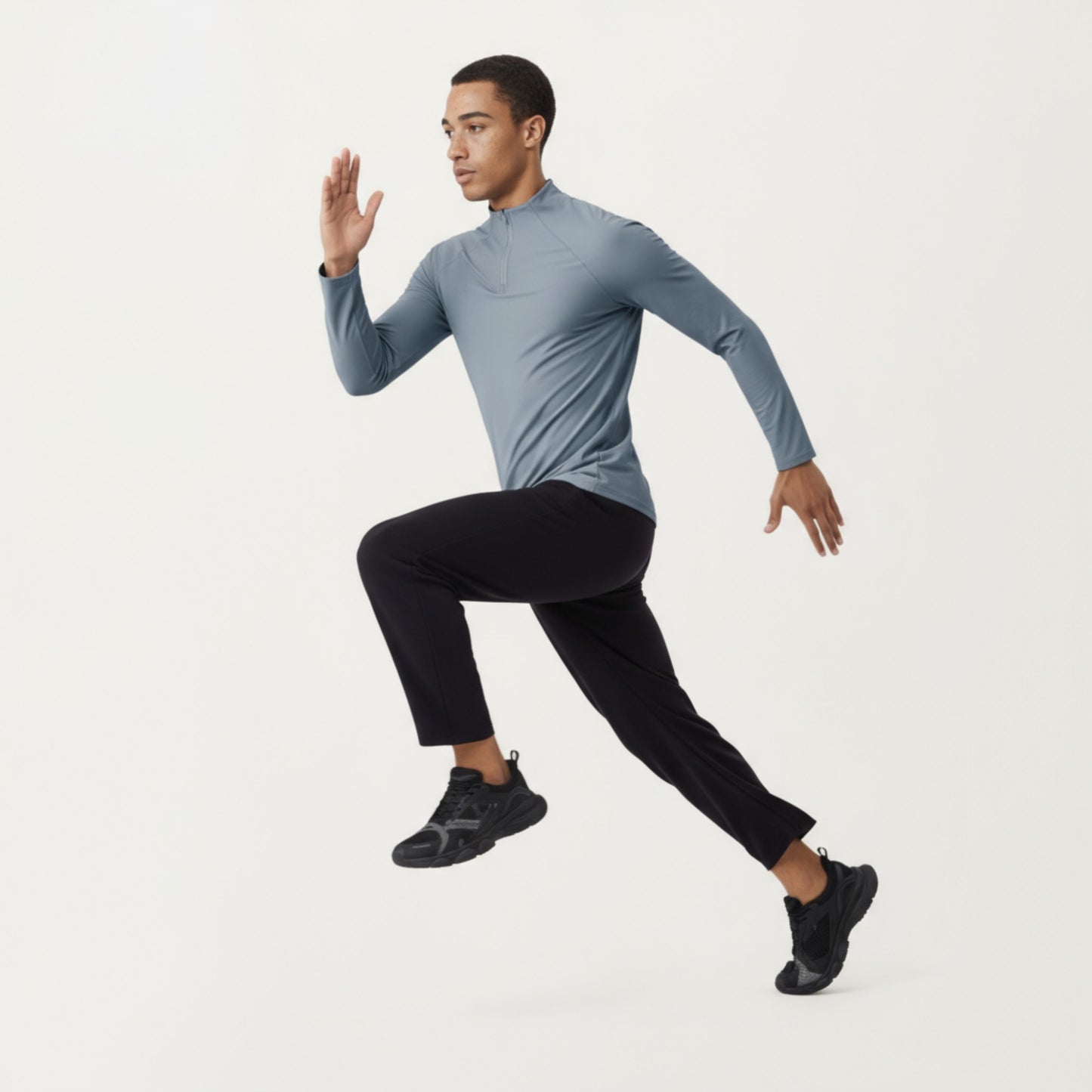 Anna-Kaci Men's Long Sleeve Quarter Zip Athletic Top with Mock Neck and Stretch Performance Fabric