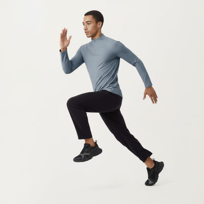 Anna-Kaci Men's Long Sleeve Quarter Zip Athletic Top with Mock Neck and Stretch Performance Fabric