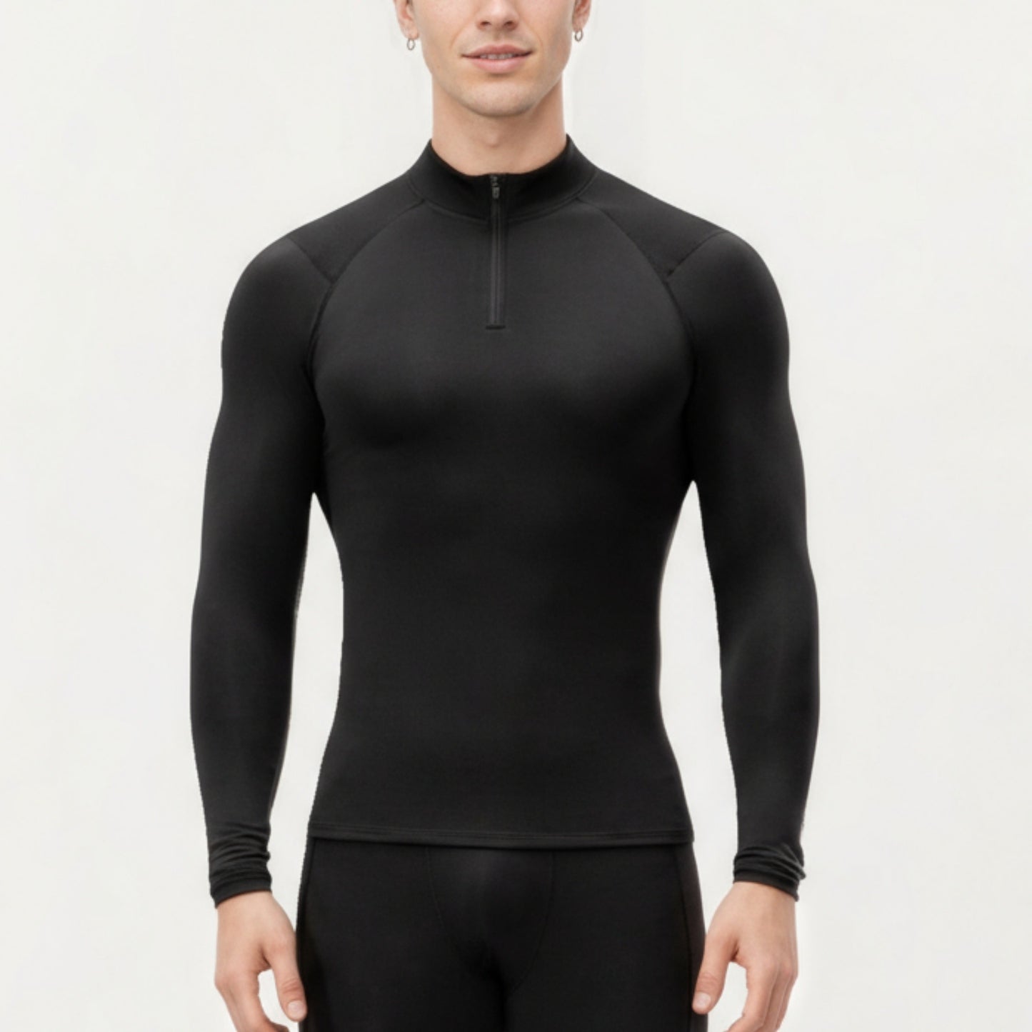 Anna-Kaci Men's Long Sleeve Quarter Zip Compression Athletic Top with Stretch Fabric and Mock Neck