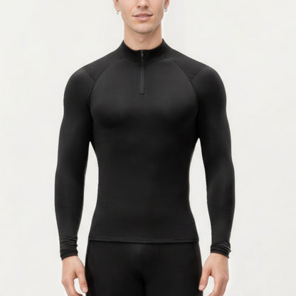 Anna-Kaci Men's Long Sleeve Quarter Zip Compression Athletic Top with Stretch Fabric and Mock Neck
