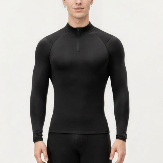 Anna-Kaci Men's Long Sleeve Quarter Zip Compression Athletic Top with Stretch Fabric and Mock Neck