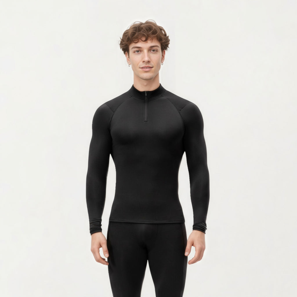 Anna-Kaci Men's Long Sleeve Quarter Zip Compression Athletic Top with Stretch Fabric and Mock Neck