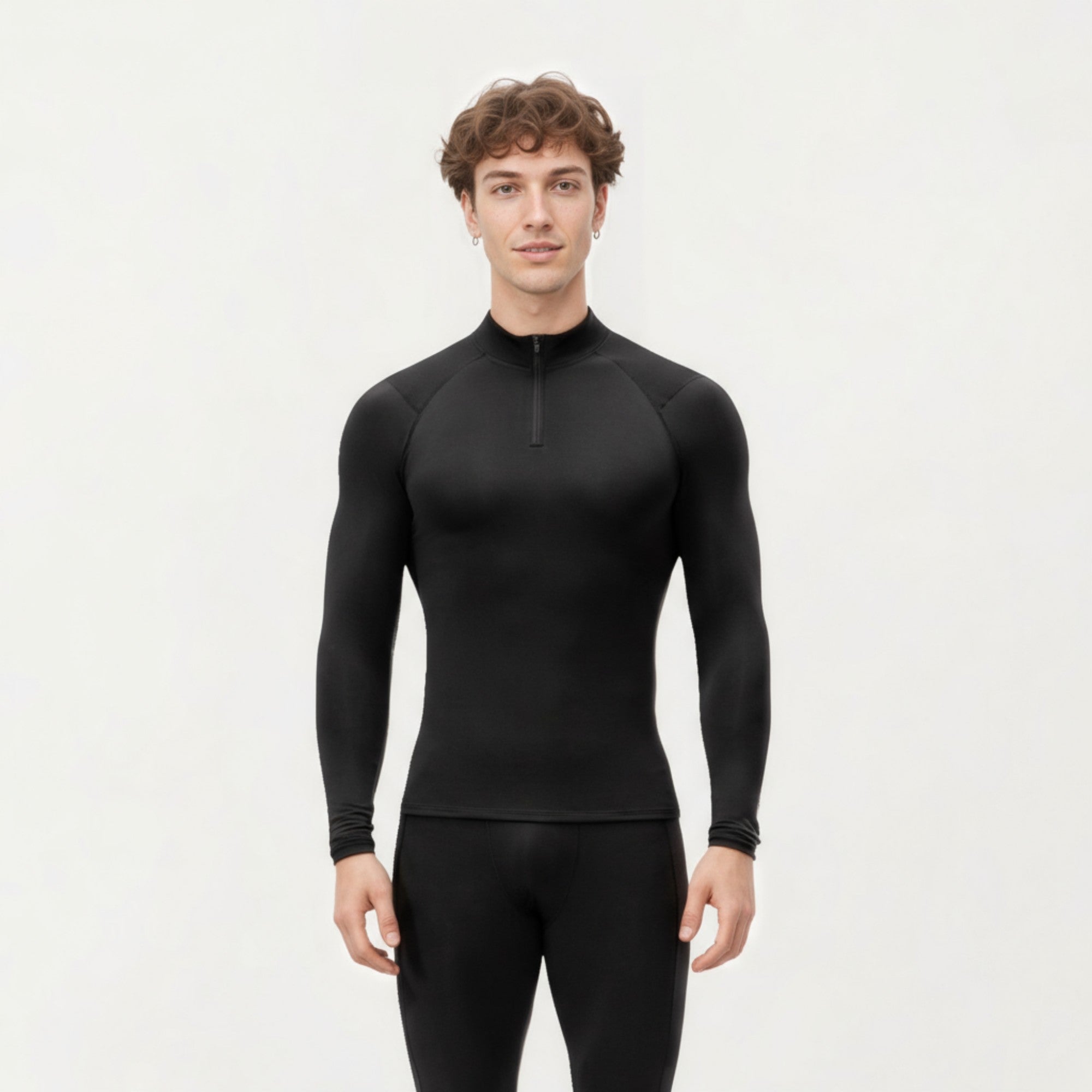 Anna-Kaci Men's Long Sleeve Quarter Zip Compression Athletic Top with Stretch Fabric and Mock Neck