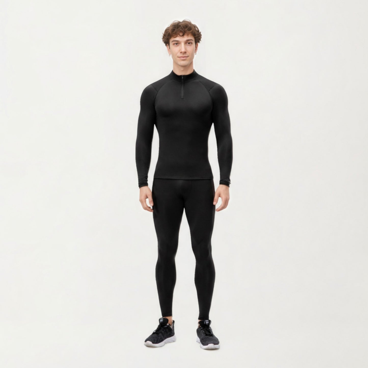 Anna-Kaci Men's Long Sleeve Quarter Zip Compression Athletic Top with Stretch Fabric and Mock Neck
