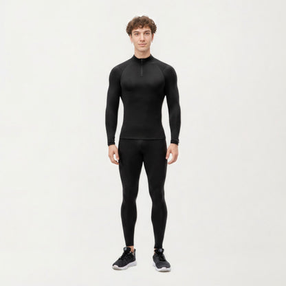 Anna-Kaci Men's Long Sleeve Quarter Zip Compression Athletic Top with Stretch Fabric and Mock Neck