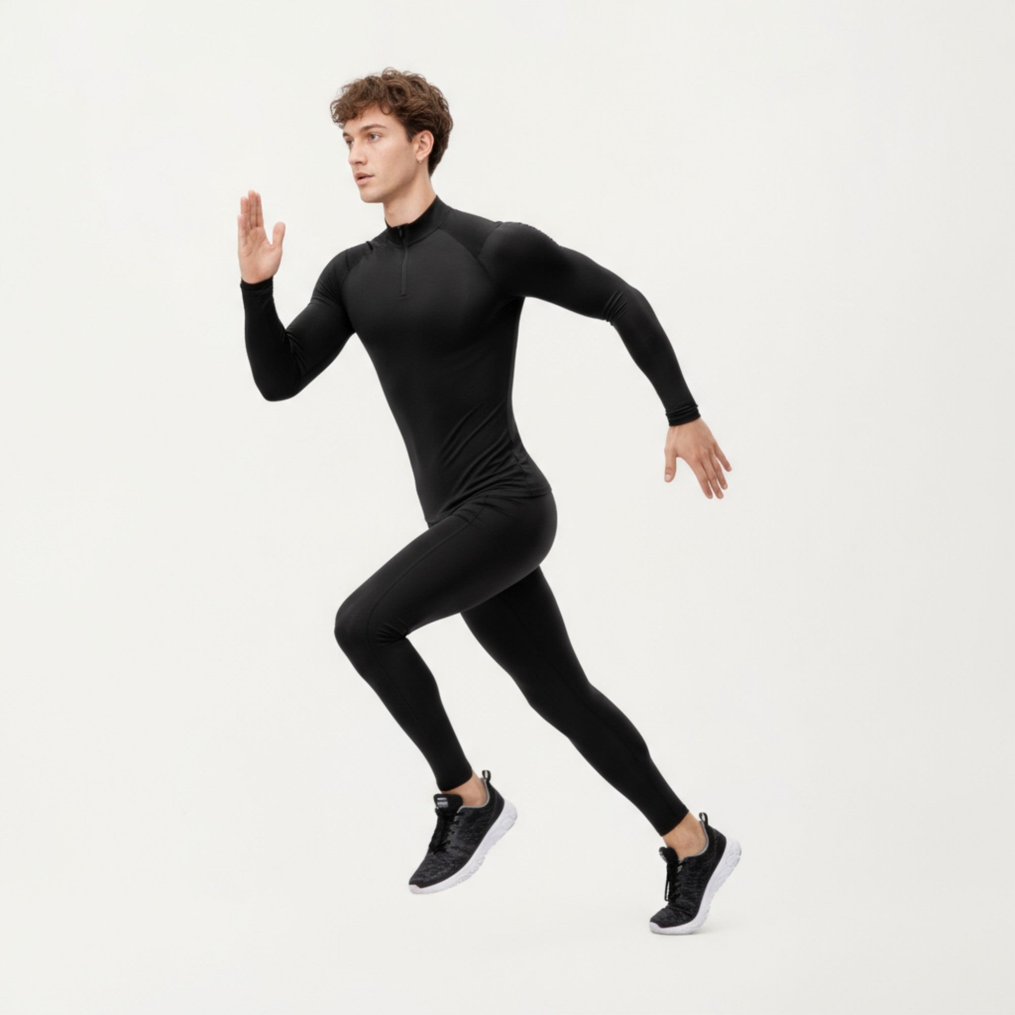 Anna-Kaci Men's Long Sleeve Quarter Zip Compression Athletic Top with Stretch Fabric and Mock Neck