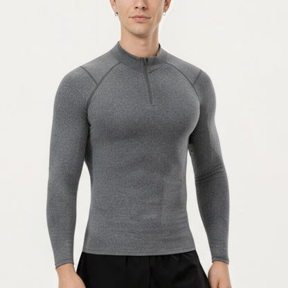 Anna-Kaci Men's Long Sleeve Quarter Zip Compression Athletic Top with Stretch Fabric and Mock Neck
