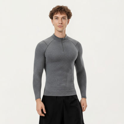 Anna-Kaci Men's Long Sleeve Quarter Zip Compression Athletic Top with Stretch Fabric and Mock Neck