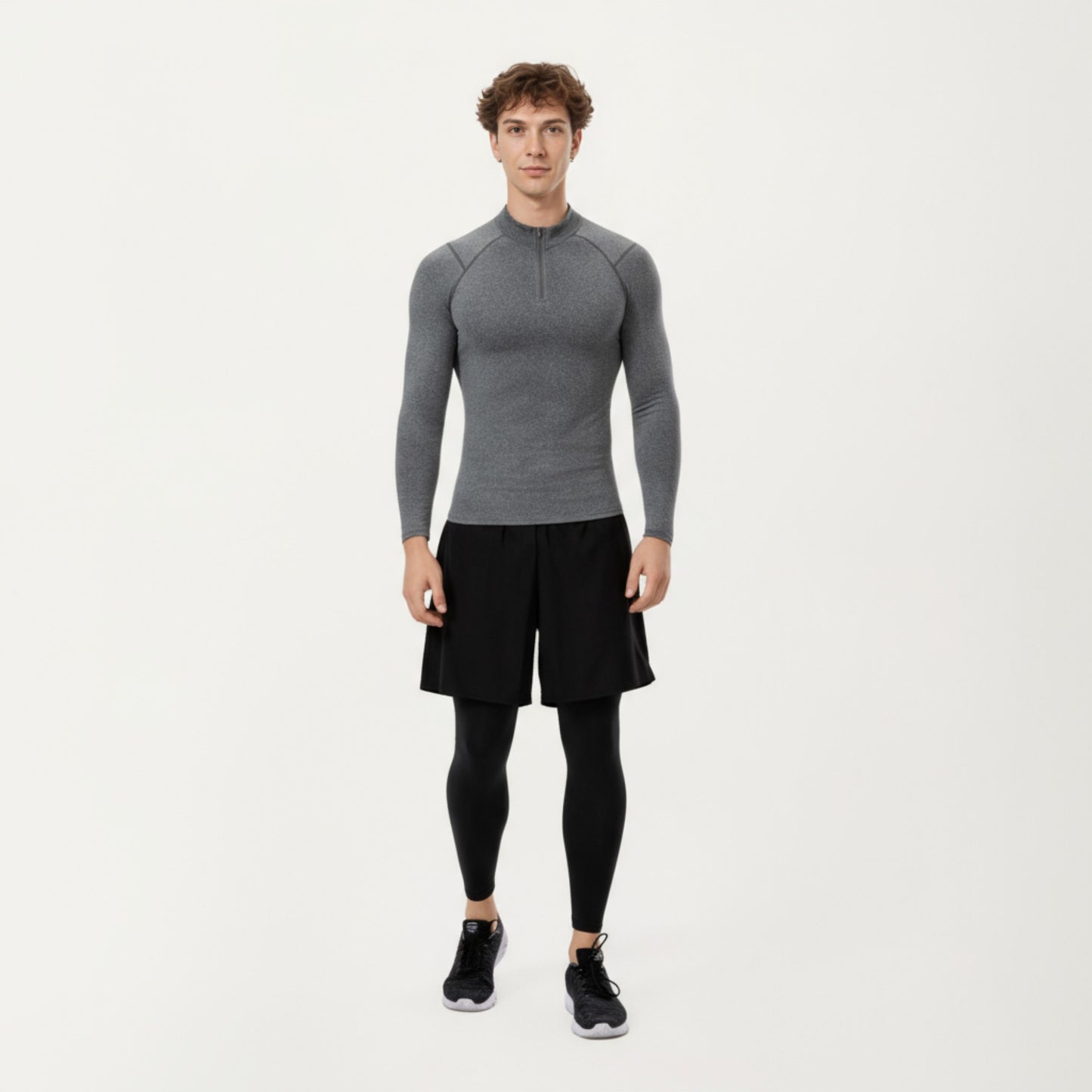 Anna-Kaci Men's Long Sleeve Quarter Zip Compression Athletic Top with Stretch Fabric and Mock Neck