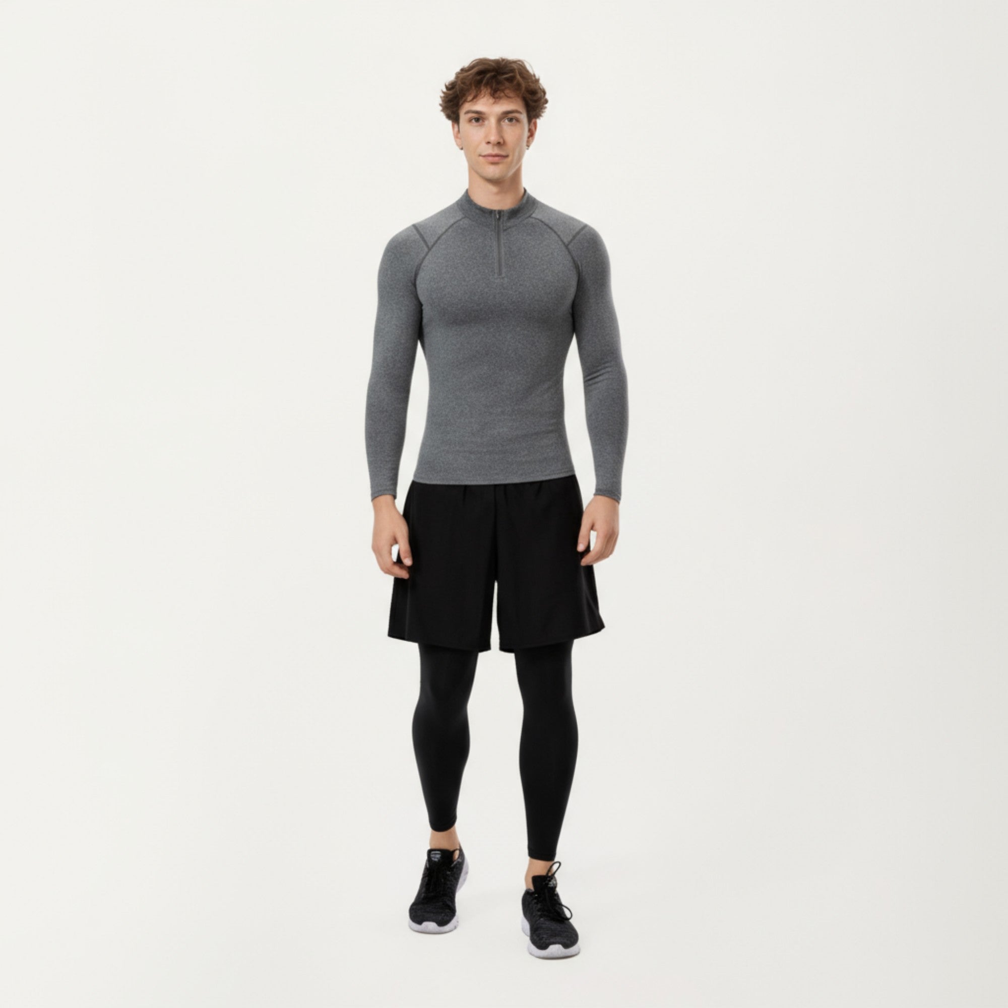 Anna-Kaci Men's Long Sleeve Quarter Zip Compression Athletic Top with Stretch Fabric and Mock Neck