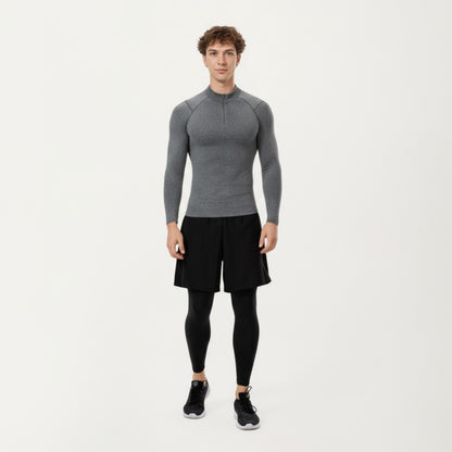 Anna-Kaci Men's Long Sleeve Quarter Zip Compression Athletic Top with Stretch Fabric and Mock Neck
