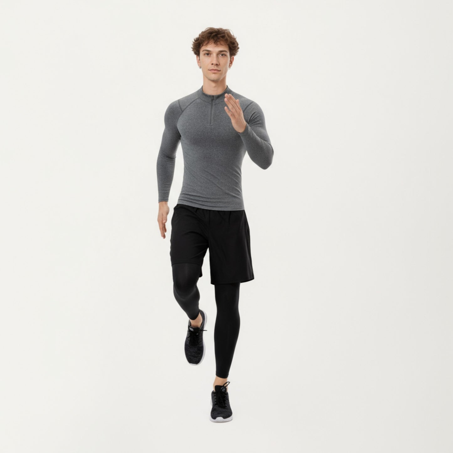 Anna-Kaci Men's Long Sleeve Quarter Zip Compression Athletic Top with Stretch Fabric and Mock Neck