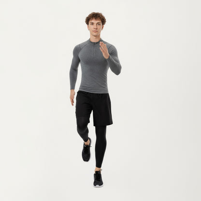 Anna-Kaci Men's Long Sleeve Quarter Zip Compression Athletic Top with Stretch Fabric and Mock Neck