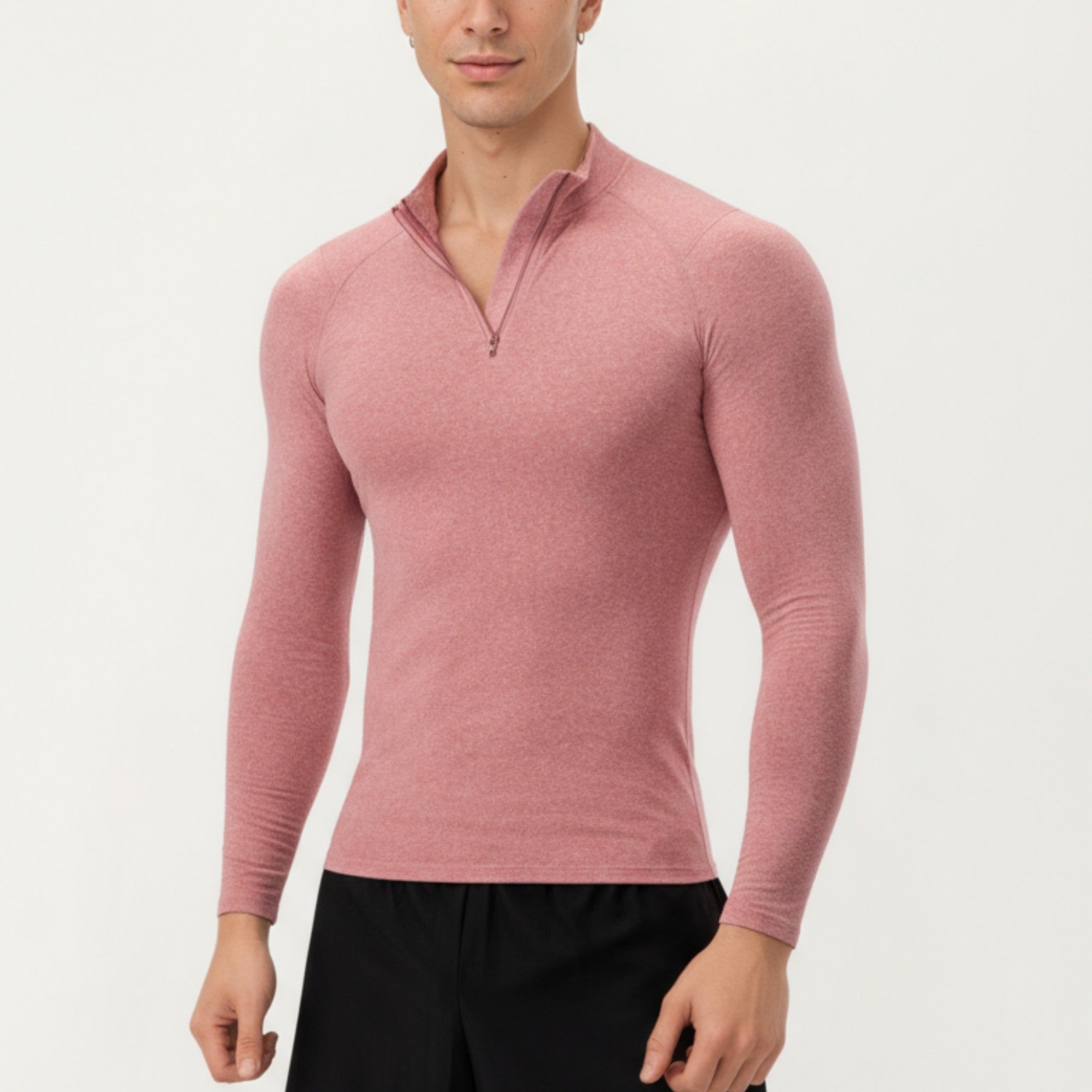 Anna-Kaci Men's Long Sleeve Quarter Zip Compression Athletic Top with Stretch Fabric and Mock Neck