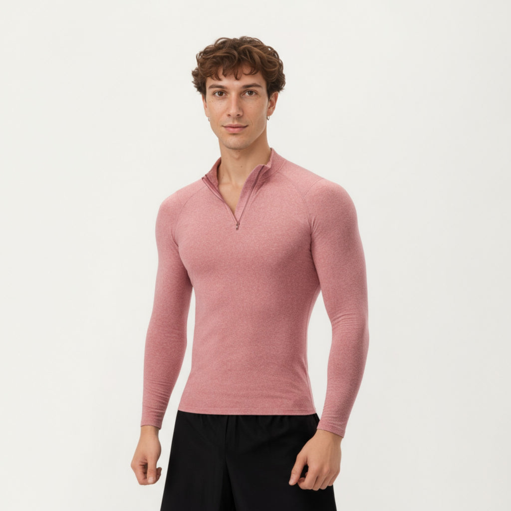 Anna-Kaci Men's Long Sleeve Quarter Zip Compression Athletic Top with Stretch Fabric and Mock Neck