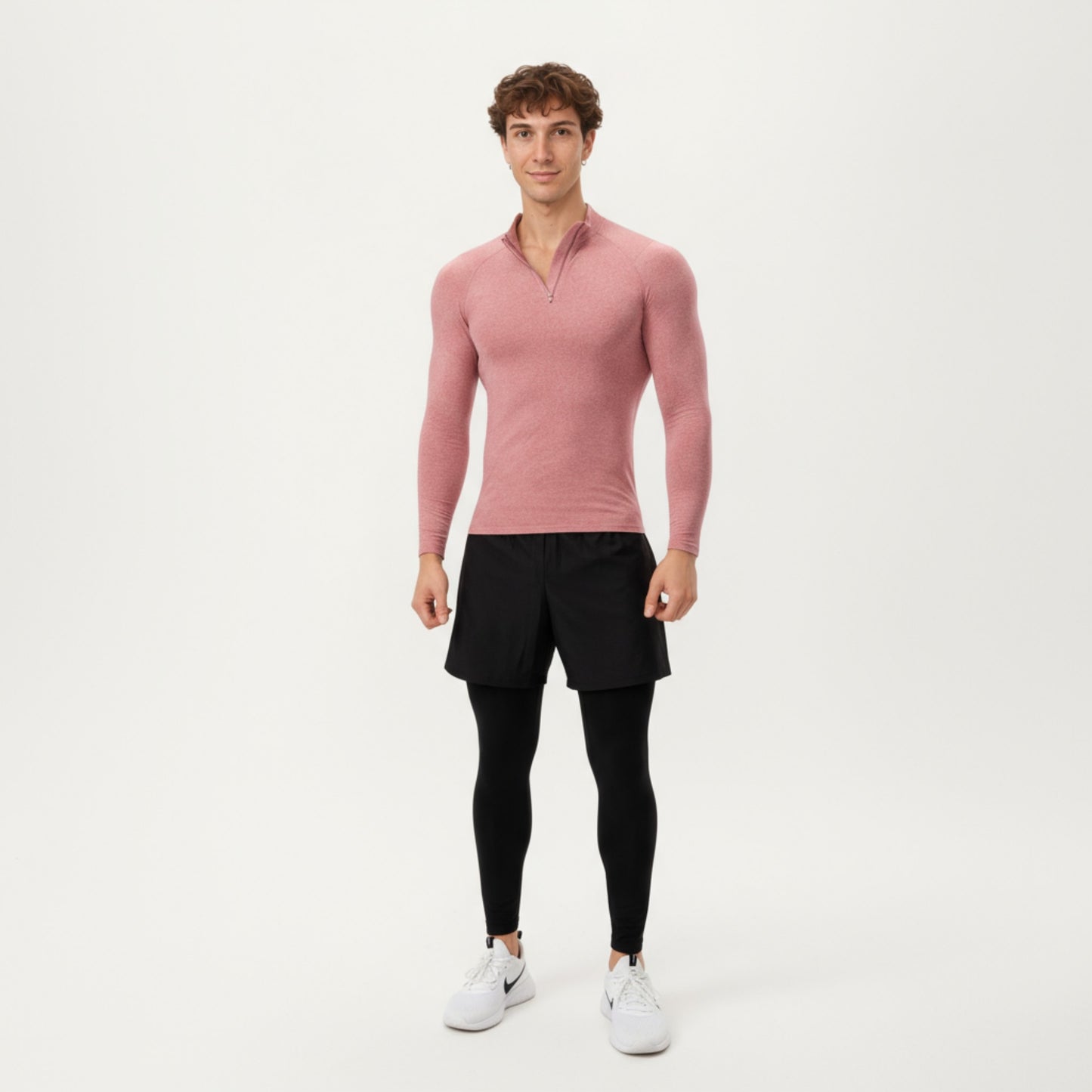 Anna-Kaci Men's Long Sleeve Quarter Zip Compression Athletic Top with Stretch Fabric and Mock Neck