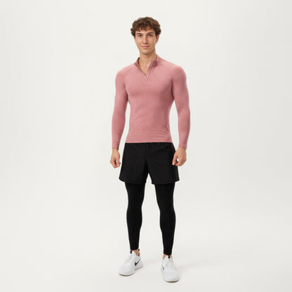 Anna-Kaci Men's Long Sleeve Quarter Zip Compression Athletic Top with Stretch Fabric and Mock Neck