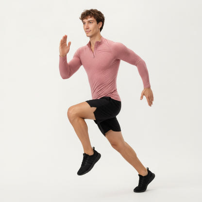 Anna-Kaci Men's Long Sleeve Quarter Zip Compression Athletic Top with Stretch Fabric and Mock Neck