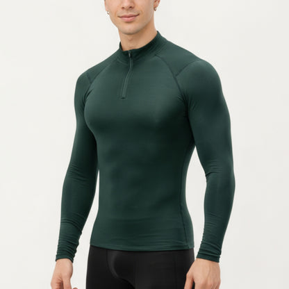 Anna-Kaci Men's Long Sleeve Quarter Zip Compression Athletic Top with Stretch Fabric and Mock Neck