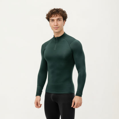 Anna-Kaci Men's Long Sleeve Quarter Zip Compression Athletic Top with Stretch Fabric and Mock Neck