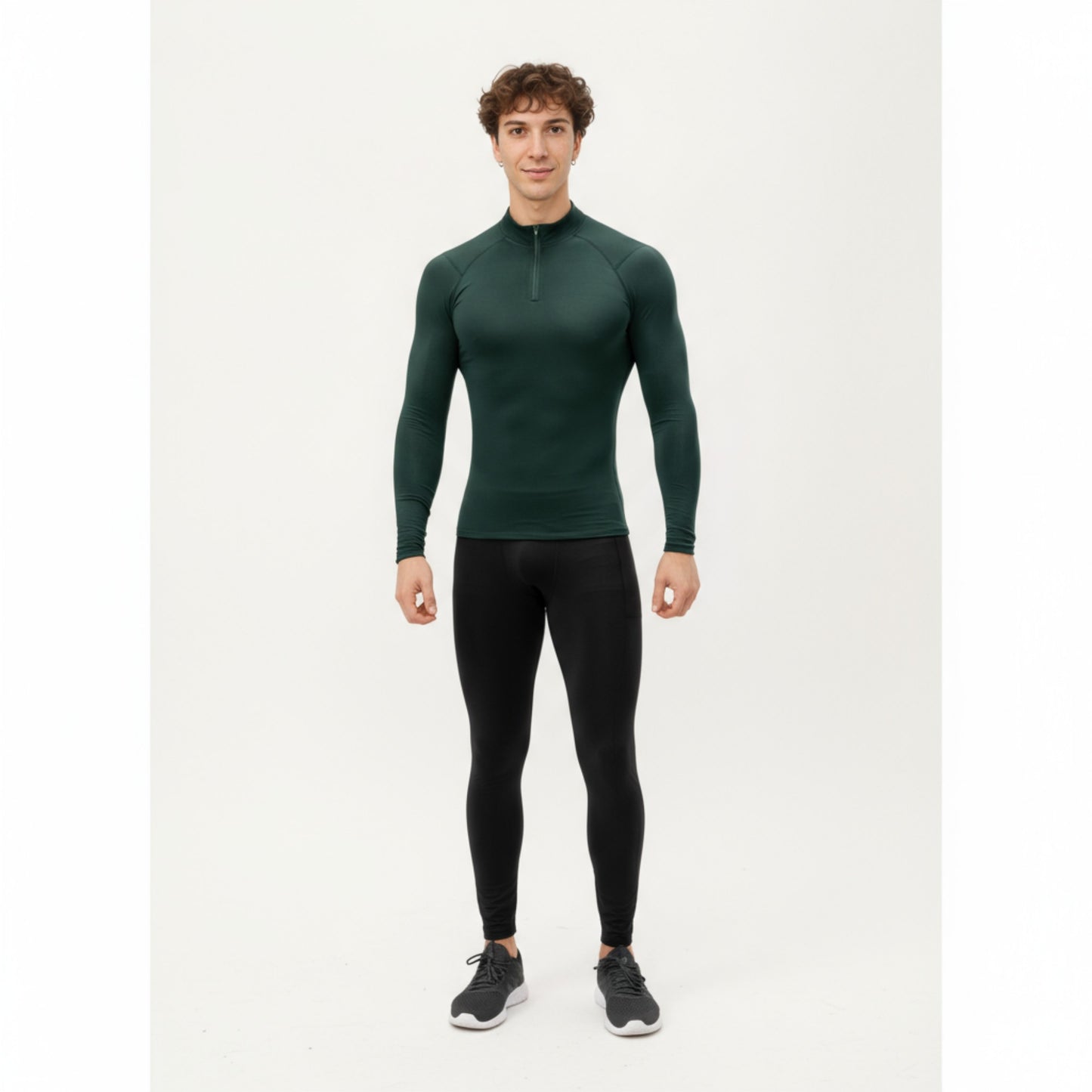 Anna-Kaci Men's Long Sleeve Quarter Zip Compression Athletic Top with Stretch Fabric and Mock Neck