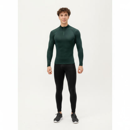 Anna-Kaci Men's Long Sleeve Quarter Zip Compression Athletic Top with Stretch Fabric and Mock Neck