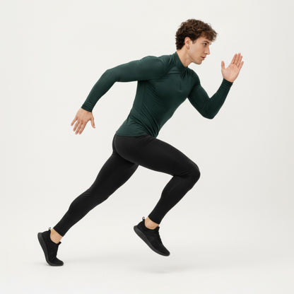 Anna-Kaci Men's Long Sleeve Quarter Zip Compression Athletic Top with Stretch Fabric and Mock Neck