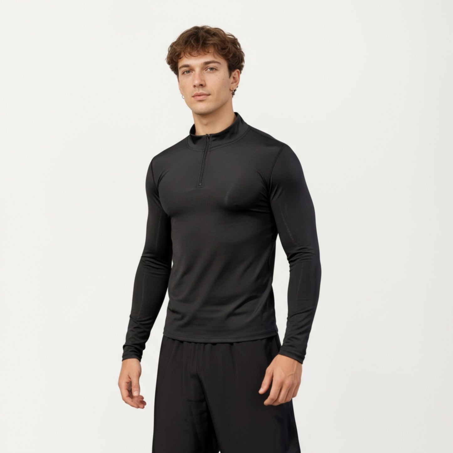 Anna-Kaci Men's Long Sleeve Quarter Zip Compression Athletic Shirt with Mock Neck and Performance Stretch Fabric