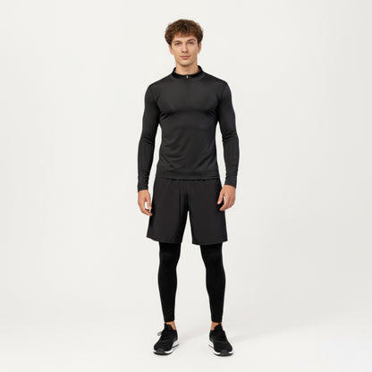 Anna-Kaci Men's Long Sleeve Quarter Zip Compression Athletic Shirt with Mock Neck and Performance Stretch Fabric