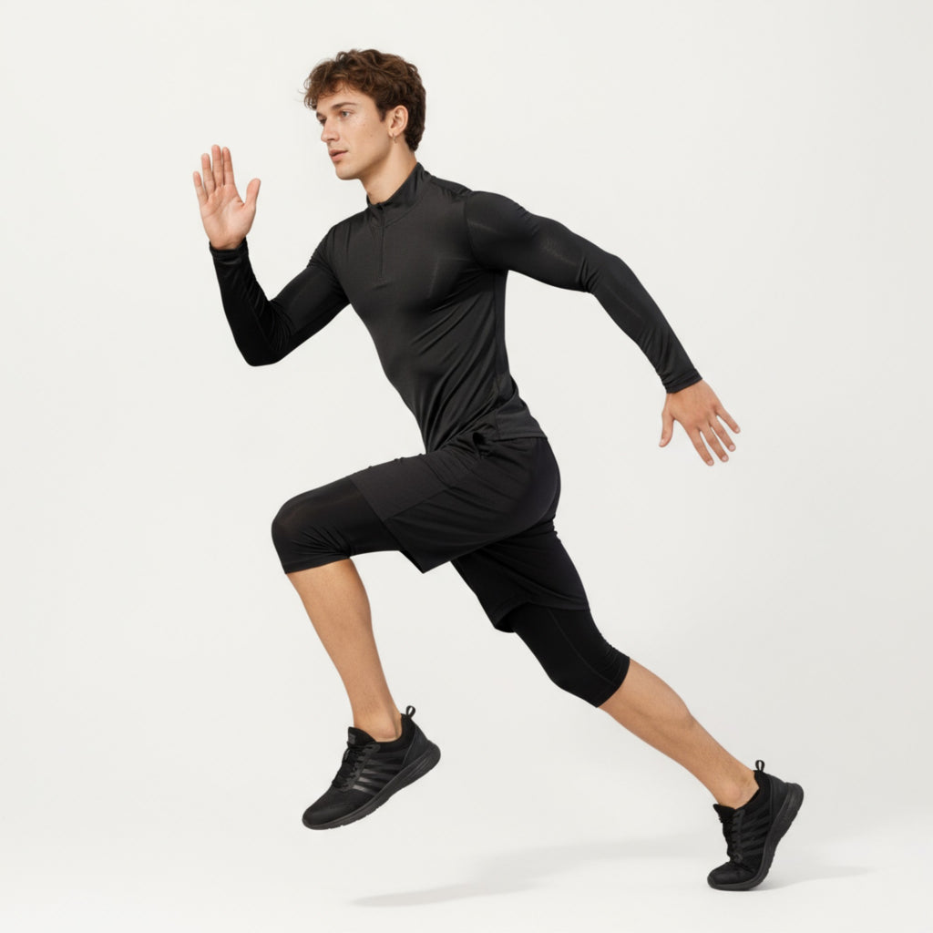 Anna-Kaci Men's Long Sleeve Quarter Zip Compression Athletic Shirt with Mock Neck and Performance Stretch Fabric