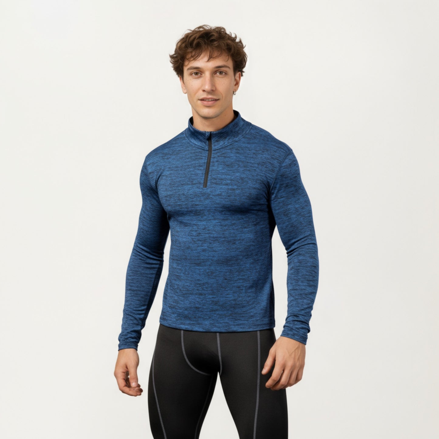 Anna-Kaci Men's Long Sleeve Quarter Zip Compression Athletic Shirt with Mock Neck and Performance Stretch Fabric