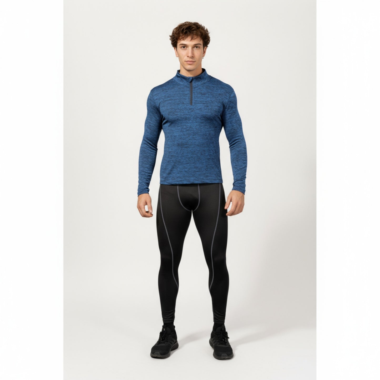 Anna-Kaci Men's Long Sleeve Quarter Zip Compression Athletic Shirt with Mock Neck and Performance Stretch Fabric