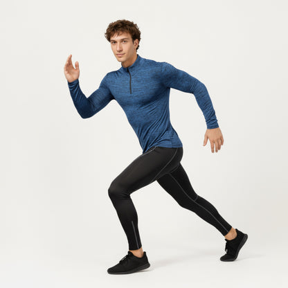 Anna-Kaci Men's Long Sleeve Quarter Zip Compression Athletic Shirt with Mock Neck and Performance Stretch Fabric