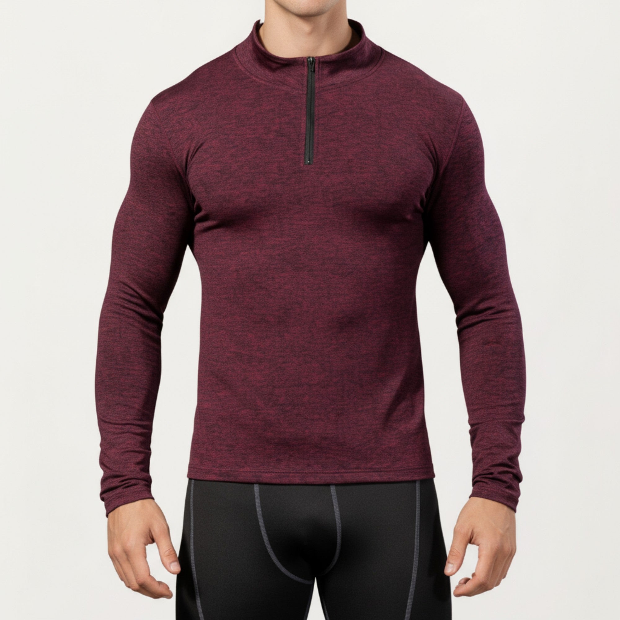 Anna-Kaci Men's Long Sleeve Quarter Zip Compression Athletic Shirt with Mock Neck and Performance Stretch Fabric