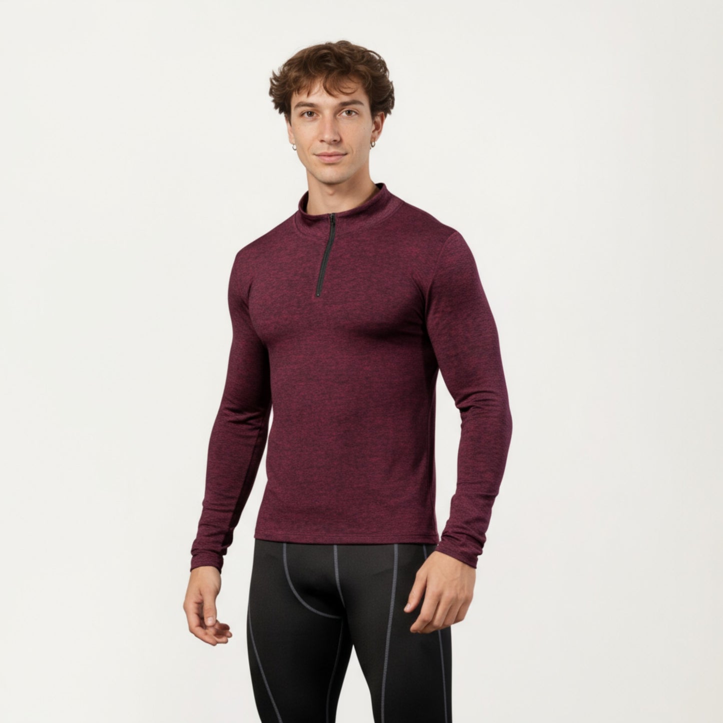 Anna-Kaci Men's Long Sleeve Quarter Zip Compression Athletic Shirt with Mock Neck and Performance Stretch Fabric