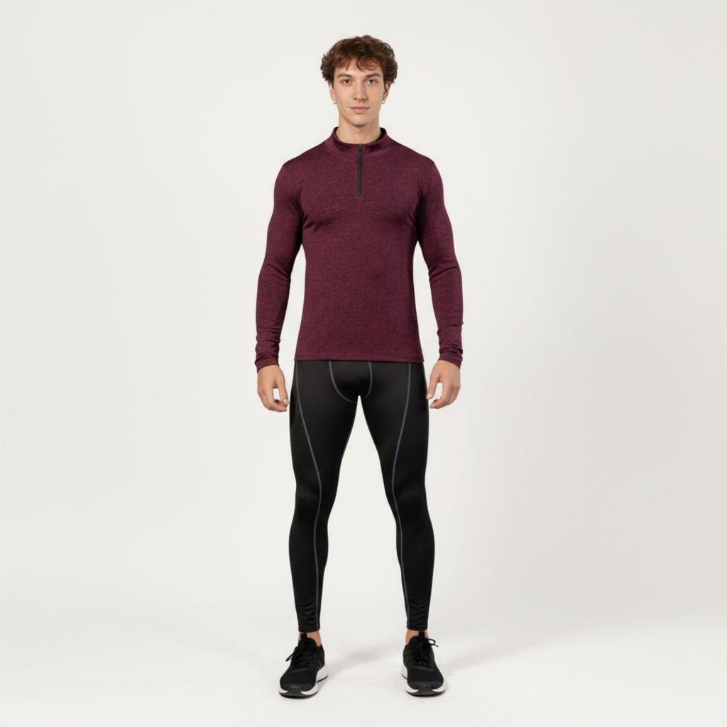 Anna-Kaci Men's Long Sleeve Quarter Zip Compression Athletic Shirt with Mock Neck and Performance Stretch Fabric